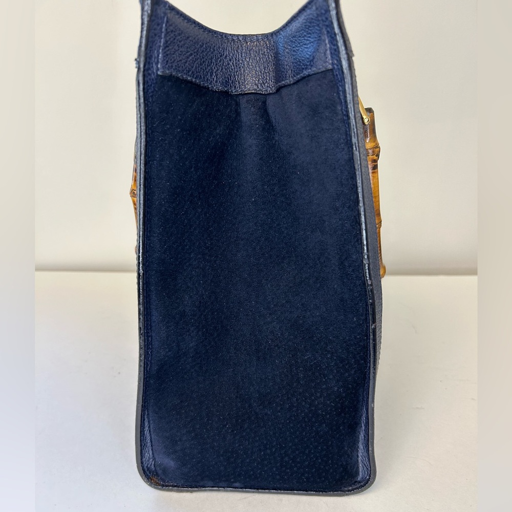 Vintage Gucci Diana bag bamboo handle navy blue leather and suede - Picture 3 of 15